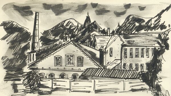 Esther Abel / Dessin documentaire, cristallerie de Saint-Louis, feutre noir.